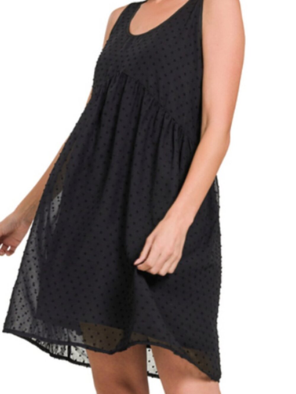 149. NWT Zenana Swiss dot babydoll scoop neck dress, in black.